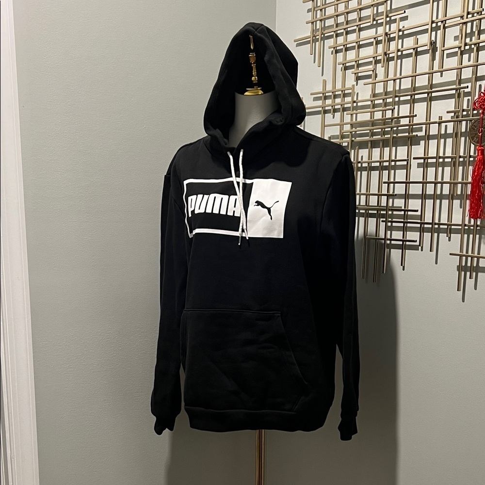 Puma Men's Black and White Logo Hoodie